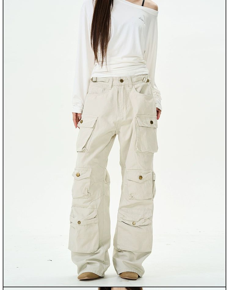 Multi-Flap Pocket Relaxed Fit Cargo Pants Korean Street Fashion Pants By 77Flight Shop Online at OH Vault