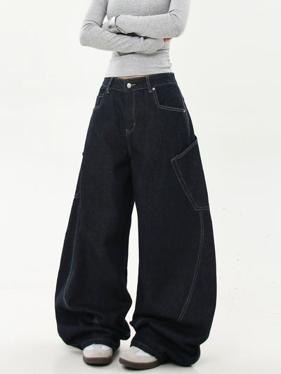 Oversized Pocket Stitched Baggy Jeans Korean Street Fashion Jeans By Blacklists Shop Online at OH Vault