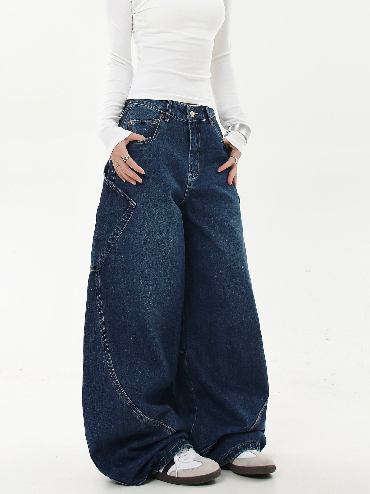 Oversized Pocket Stitched Baggy Jeans Korean Street Fashion Jeans By Blacklists Shop Online at OH Vault