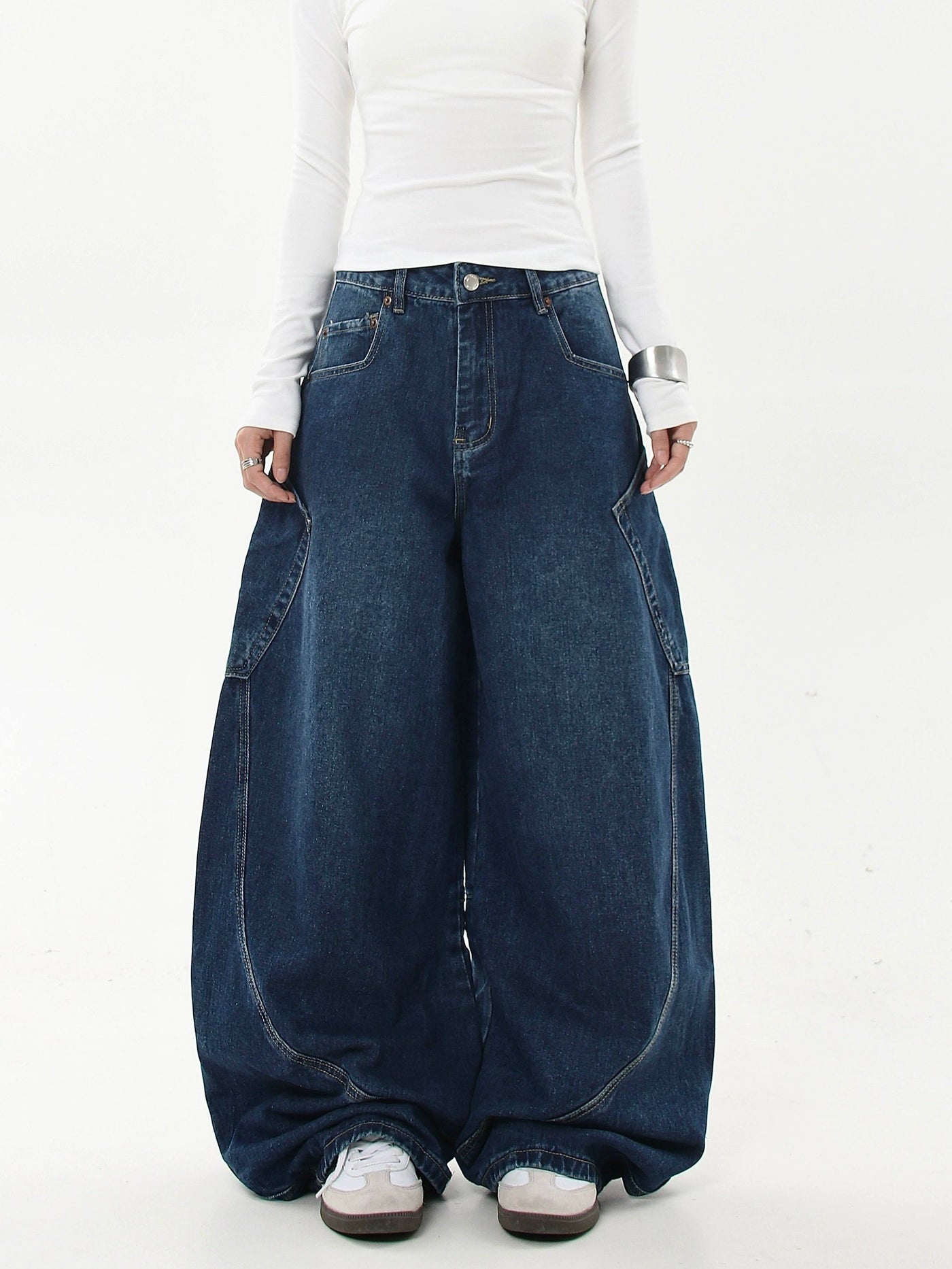 Oversized Pocket Stitched Baggy Jeans Korean Street Fashion Jeans By Blacklists Shop Online at OH Vault