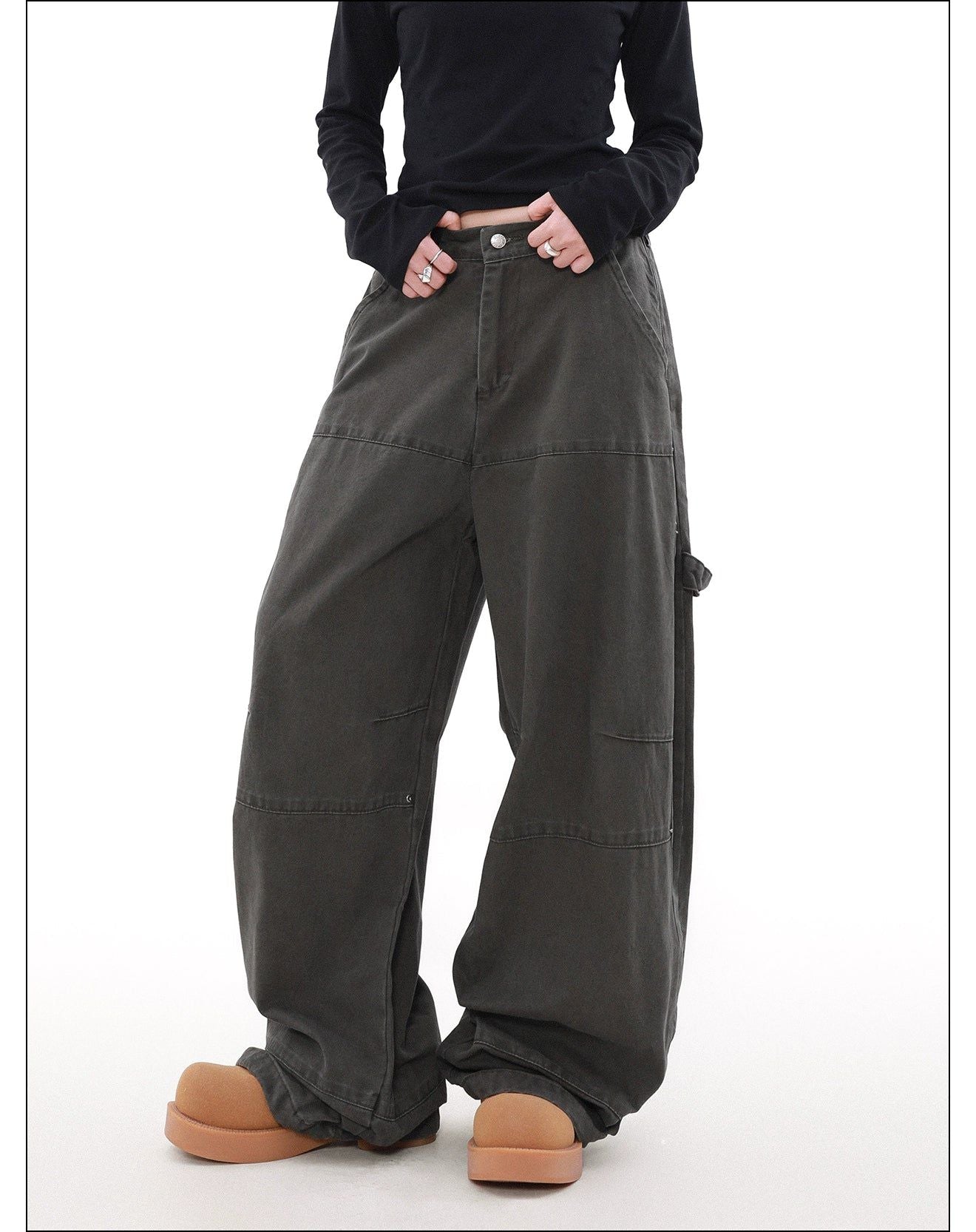 Seam Detail Wide Cut Cargo Pants Korean Street Fashion Pants By Mr Nearly Shop Online at OH Vault