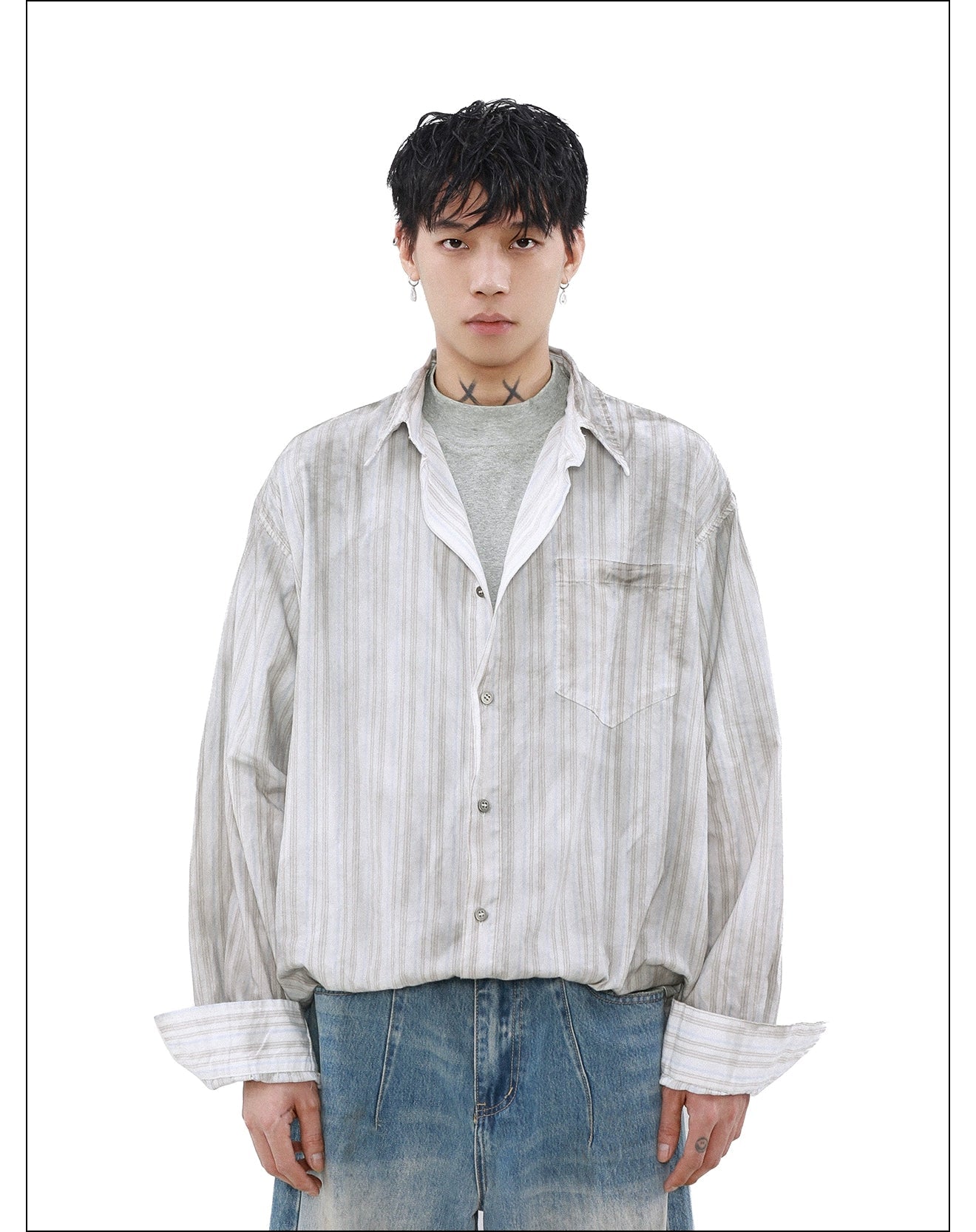 Stained Wash Striped Shirt Korean Street Fashion Shirt By Mr Nearly Shop Online at OH Vault