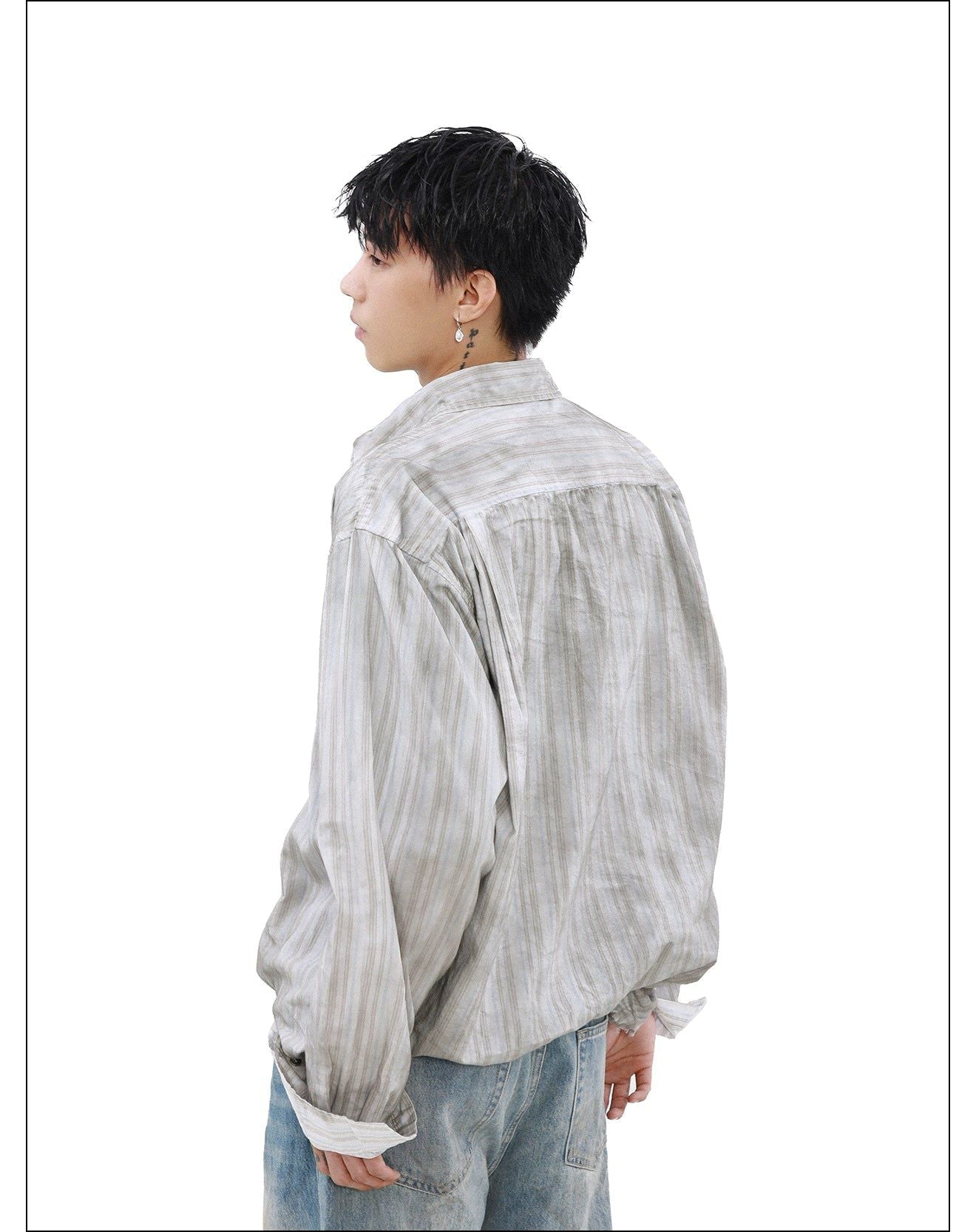 Stained Wash Striped Shirt Korean Street Fashion Shirt By Mr Nearly Shop Online at OH Vault