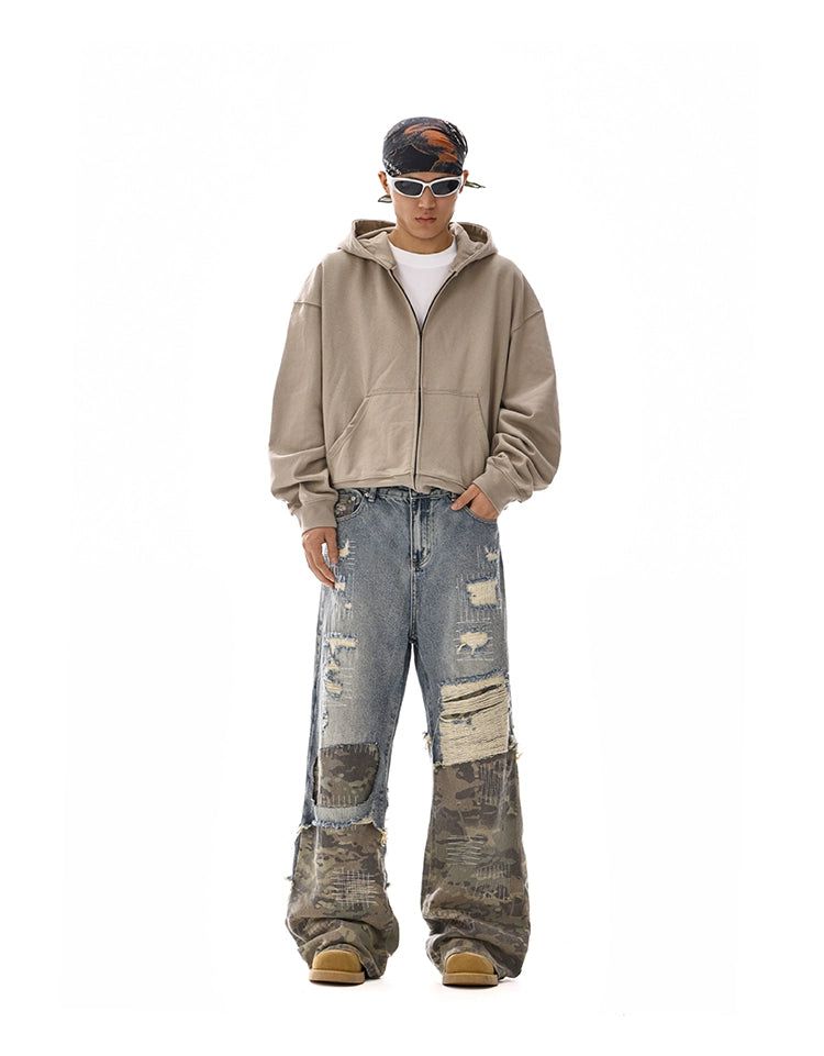 Stitched Camo Ripped Jeans Korean Street Fashion Jeans By MEBXX Shop Online at OH Vault