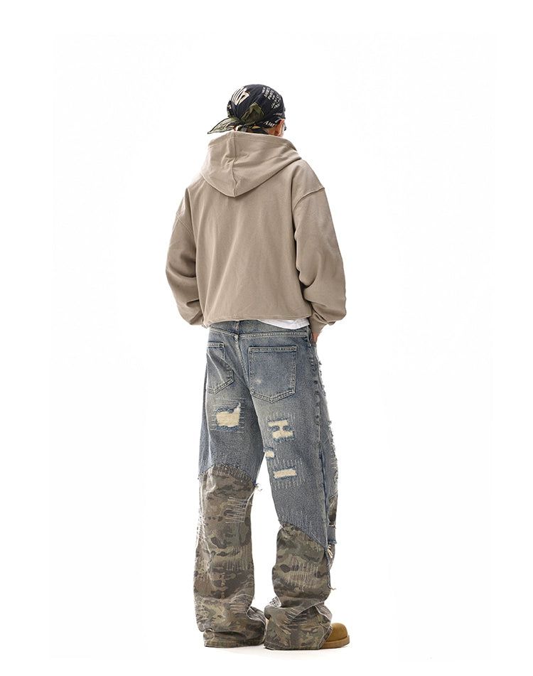 Stitched Camo Ripped Jeans Korean Street Fashion Jeans By MEBXX Shop Online at OH Vault