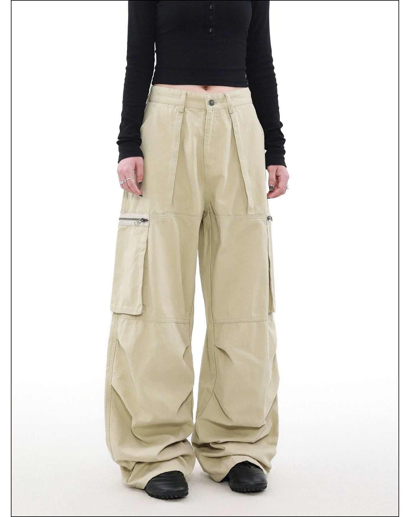 Stitched Pleats Wide Leg Cargo Pants Korean Street Fashion Pants By Mr Nearly Shop Online at OH Vault