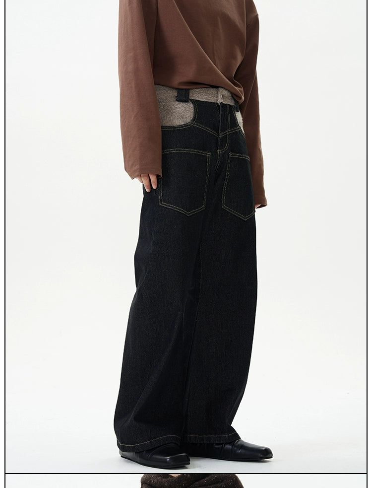 Stitched Plush Reverse Jeans Korean Street Fashion Jeans By 77Flight Shop Online at OH Vault