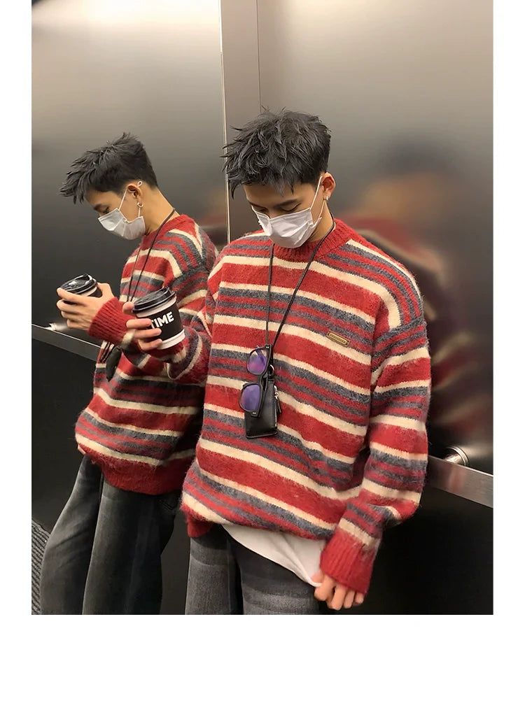 Striped Mohair Sweater Korean Street Fashion Sweater By Poikilotherm Shop Online at OH Vault