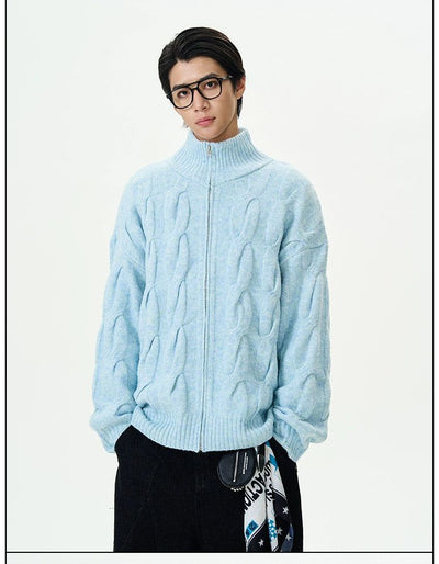 Twisted High Collar Knit Jacket Korean Street Fashion Jacket By 77Flight Shop Online at OH Vault