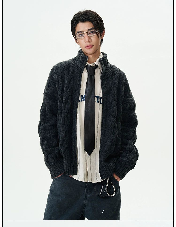 Twisted High Collar Knit Jacket Korean Street Fashion Jacket By 77Flight Shop Online at OH Vault