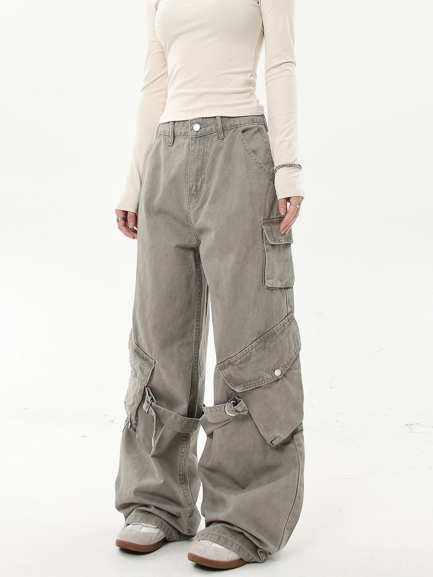 Washed Buckled Strap Cargo Pants Korean Street Fashion Pants By Blacklists Shop Online at OH Vault