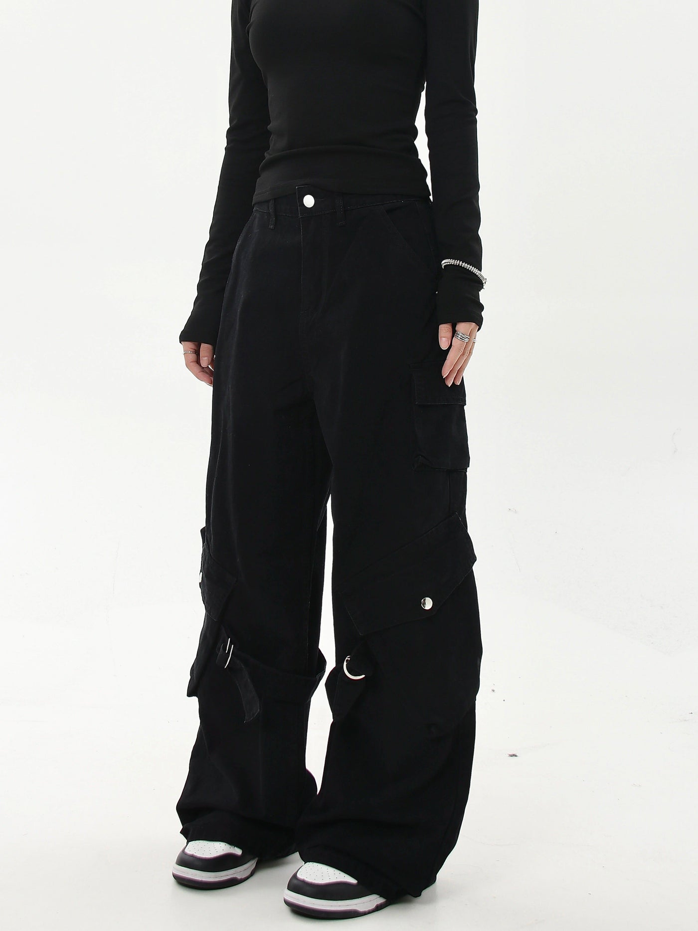 Washed Buckled Strap Cargo Pants Korean Street Fashion Pants By Blacklists Shop Online at OH Vault