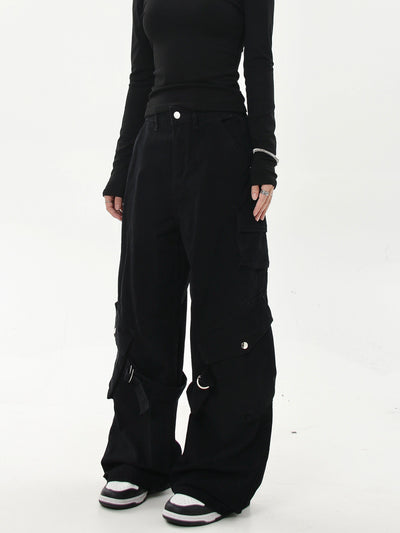 Washed Buckled Strap Cargo Pants Korean Street Fashion Pants By Blacklists Shop Online at OH Vault