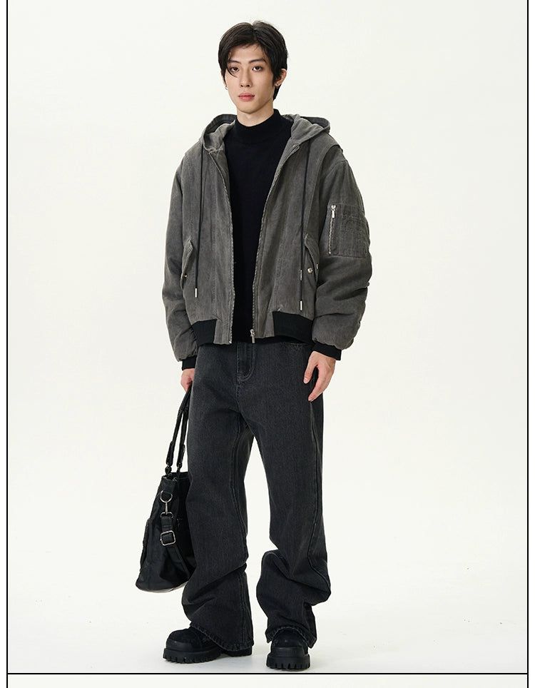 Washed Drawcord Hooded Jacket Korean Street Fashion Jacket By 77Flight Shop Online at OH Vault