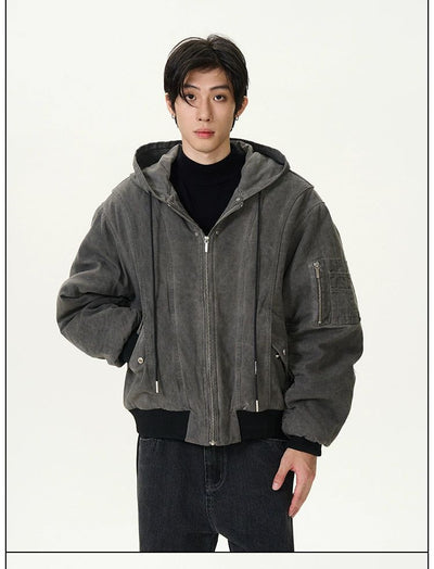 Washed Drawcord Hooded Jacket Korean Street Fashion Jacket By 77Flight Shop Online at OH Vault