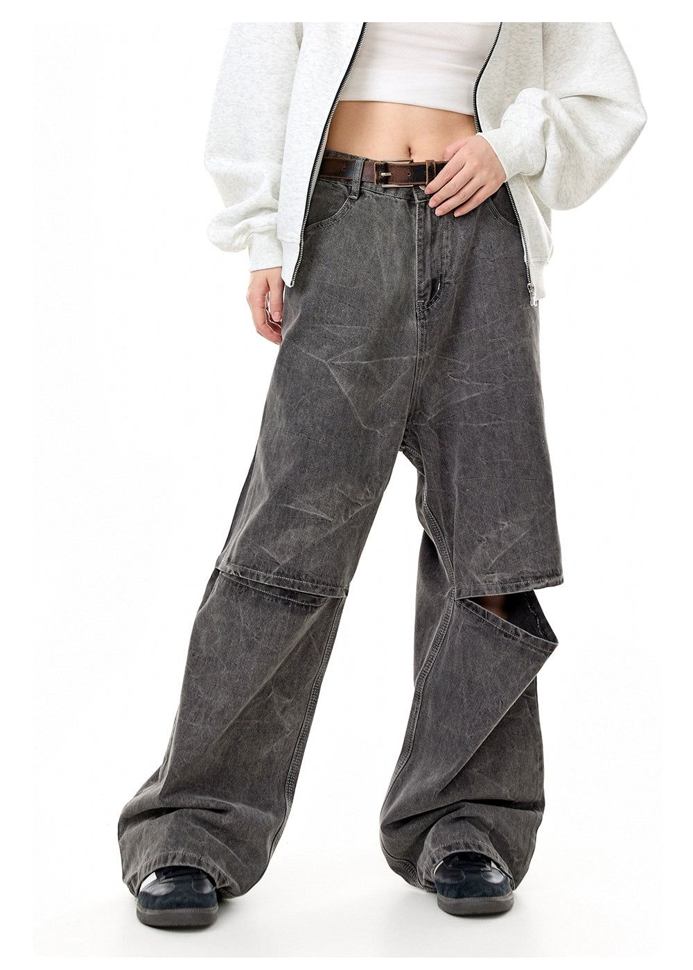 Washed Knee-Hole Jeans Korean Street Fashion Jeans By Made Extreme Shop Online at OH Vault