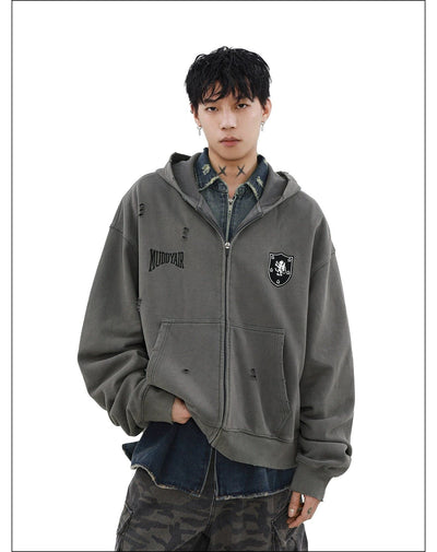 Washed Logo Zip-Up Hoodie Korean Street Fashion Hoodie By Mr Nearly Shop Online at OH Vault