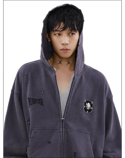 Washed Logo Zip-Up Hoodie Korean Street Fashion Hoodie By Mr Nearly Shop Online at OH Vault