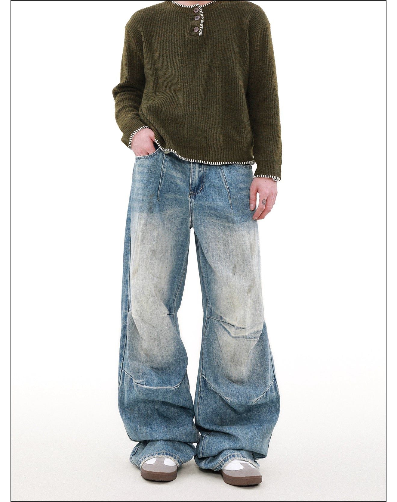 Washed Pleated Straight Leg Jeans Korean Street Fashion Jeans By Mr Nearly Shop Online at OH Vault