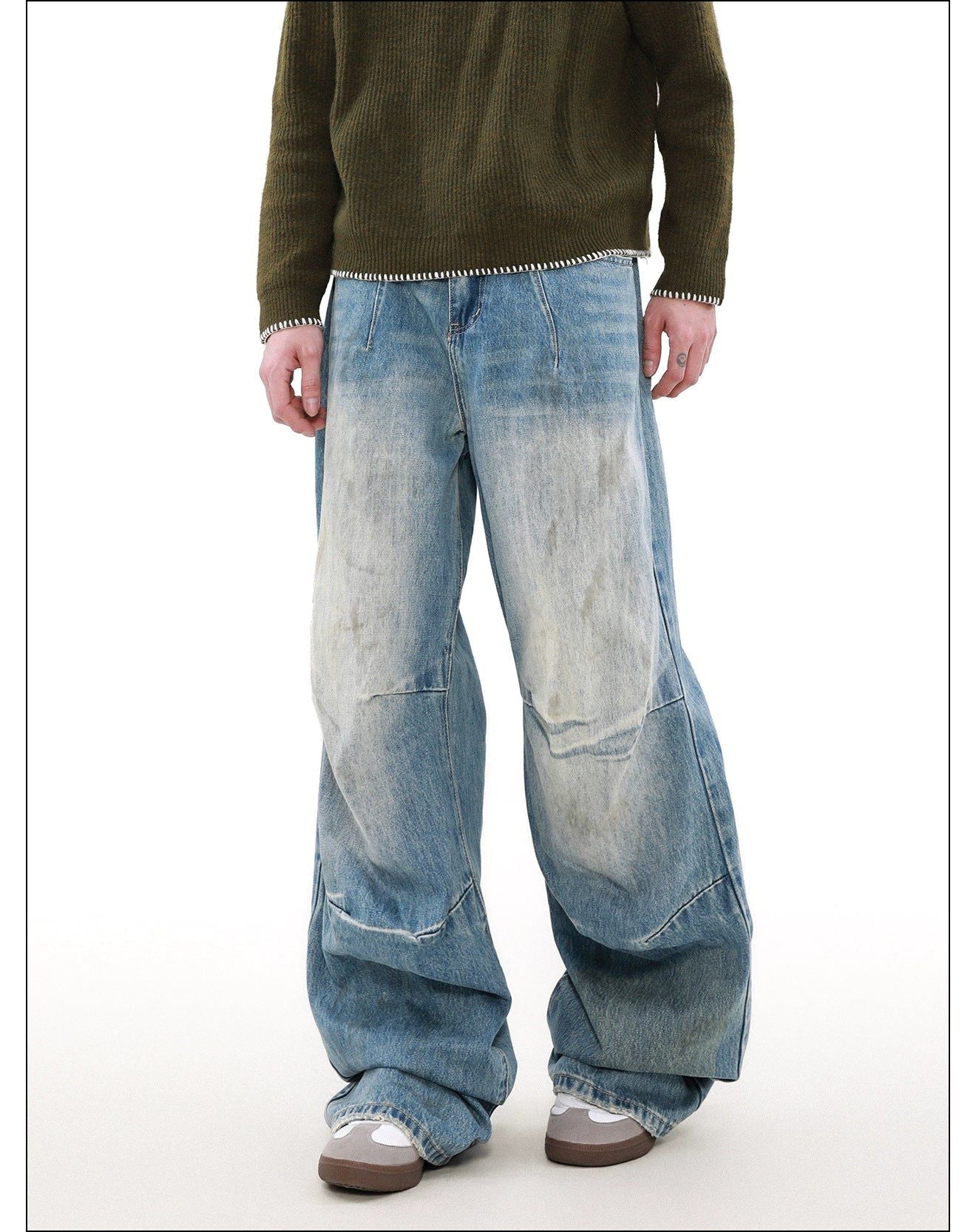 Washed Pleated Straight Leg Jeans Korean Street Fashion Jeans By Mr Nearly Shop Online at OH Vault