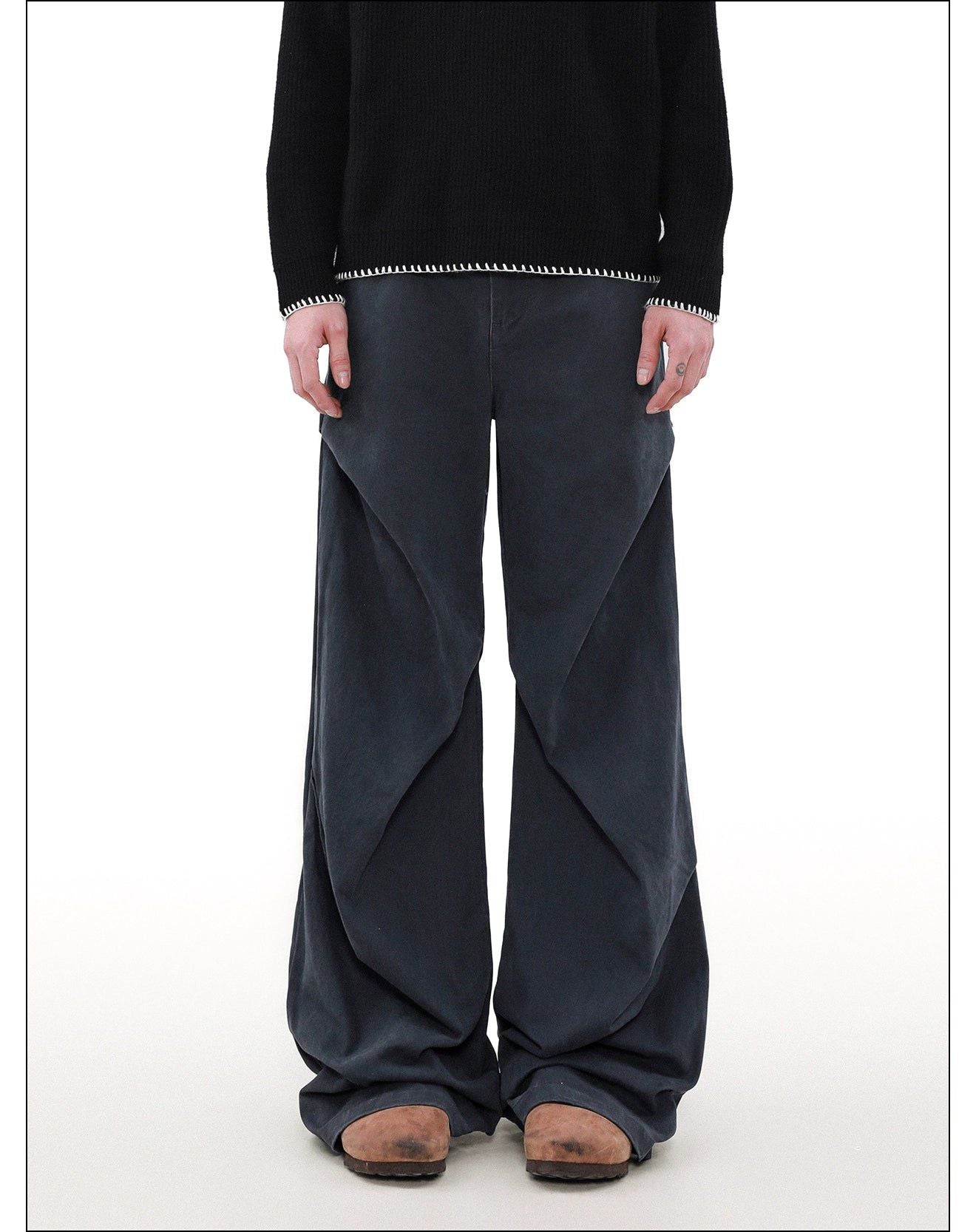 Washed Pleats Loose Straight Pants Korean Street Fashion Pants By Mr Nearly Shop Online at OH Vault