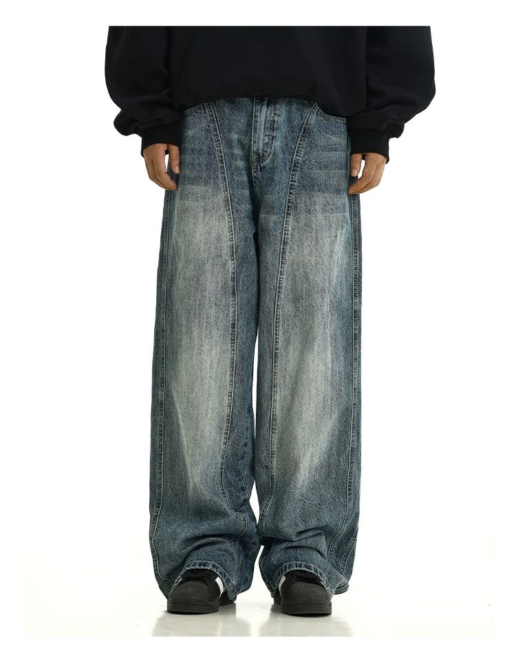 Washed Seam Detail Wide Jeans Korean Street Fashion Jeans By MEBXX Shop Online at OH Vault