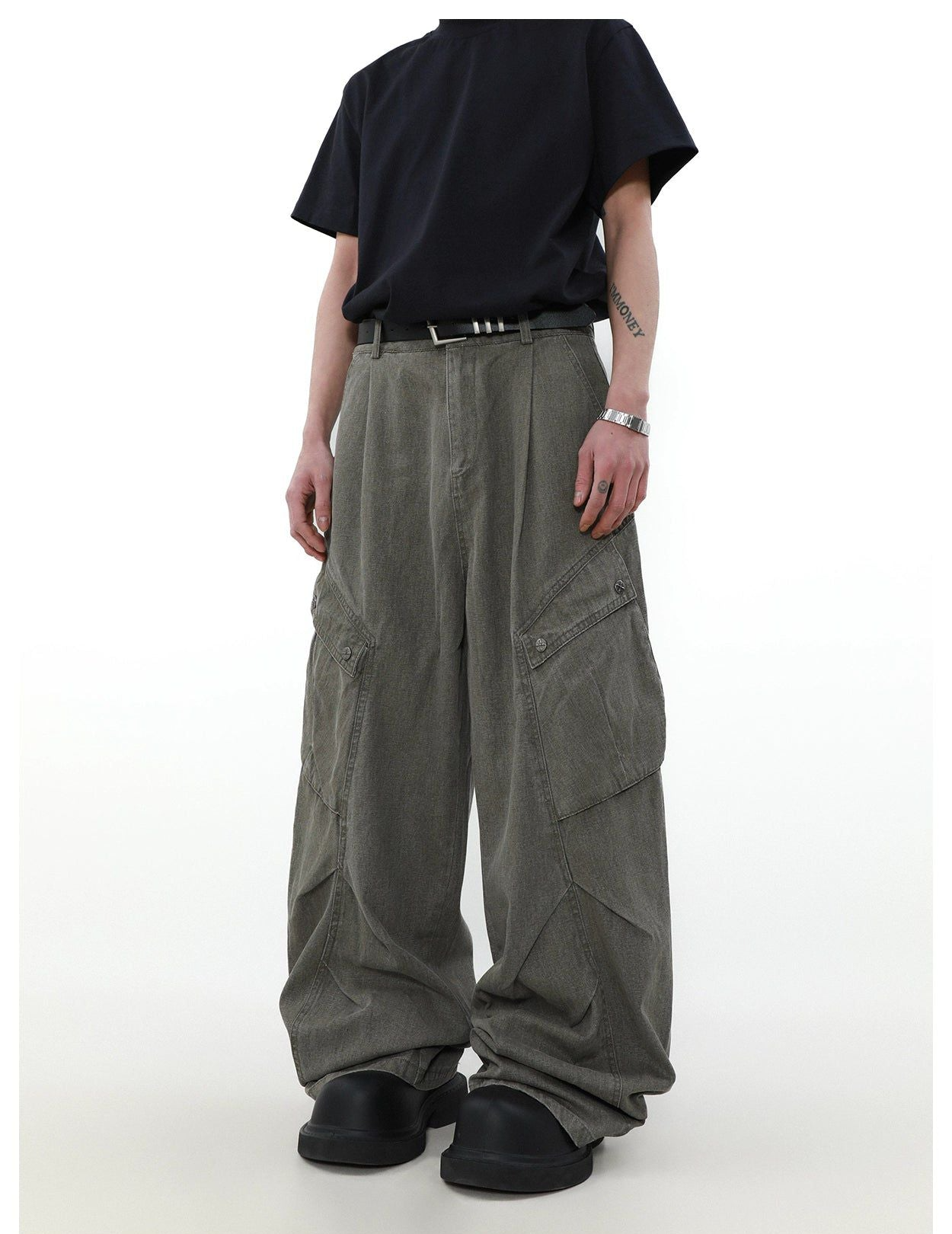 Oversized Slant Pocket Wide Jeans Korean Street Fashion Jeans By Mr Nearly Shop Online at OH Vault