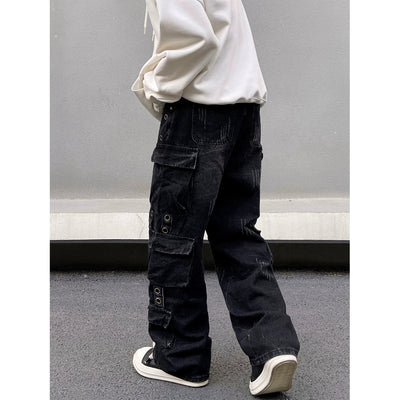 Distressed Utility Cargo Jeans Korean Street Fashion Jeans By Blacklists Shop Online at OH Vault