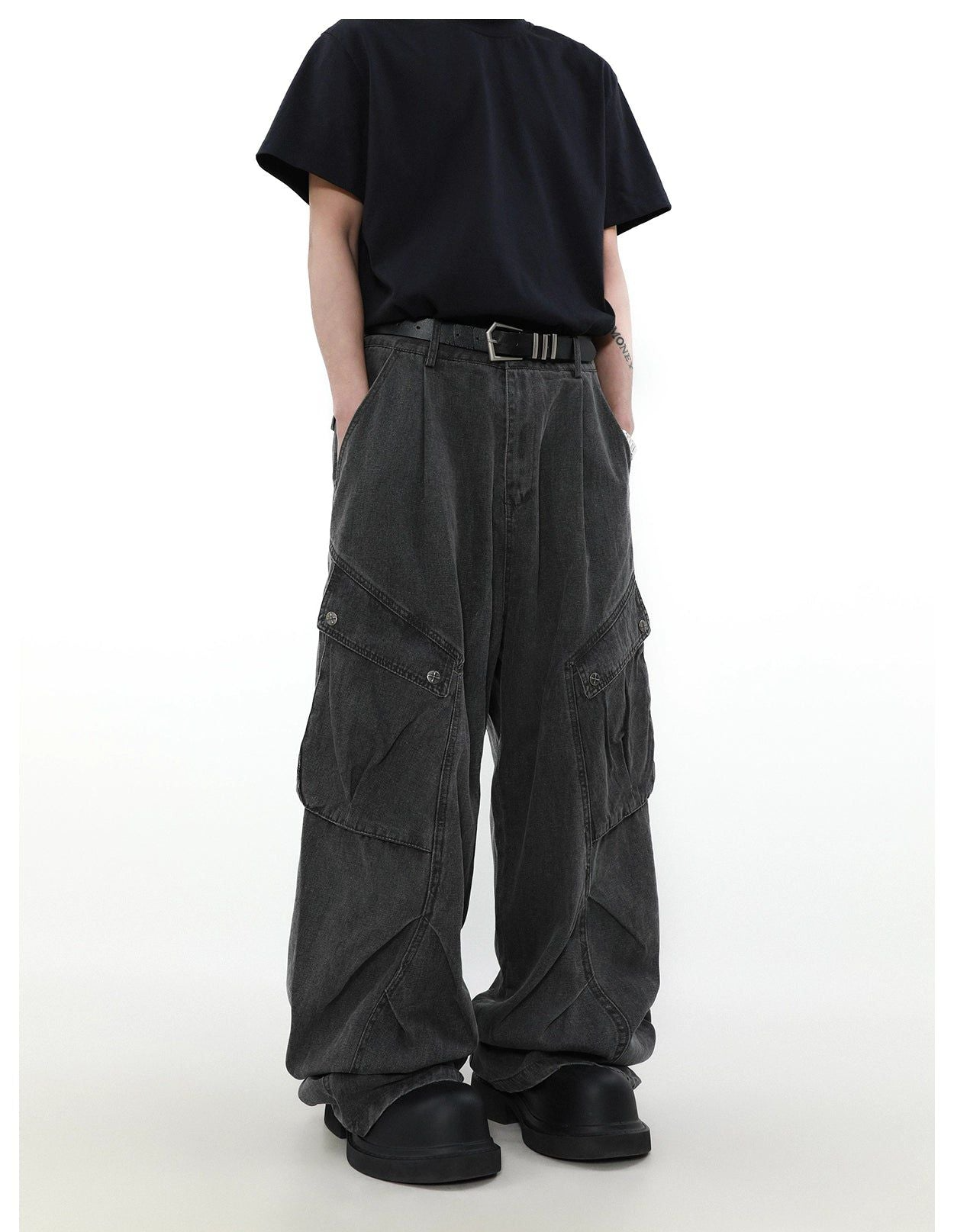 Oversized Slant Pocket Wide Jeans Korean Street Fashion Jeans By Mr Nearly Shop Online at OH Vault