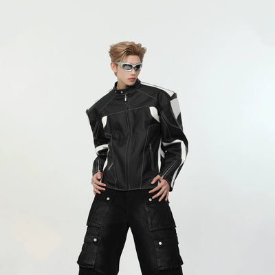 Outline Racing PU Leather Jacket Korean Street Fashion Jacket By Turn Tide Shop Online at OH Vault