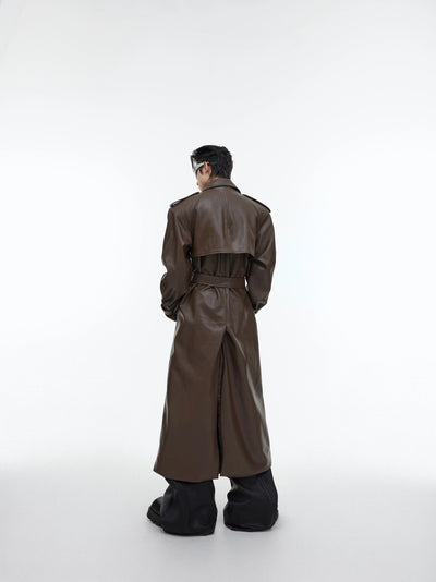 Strap PU Leather Long Coat Korean Street Fashion Long Coat By Argue Culture Shop Online at OH Vault