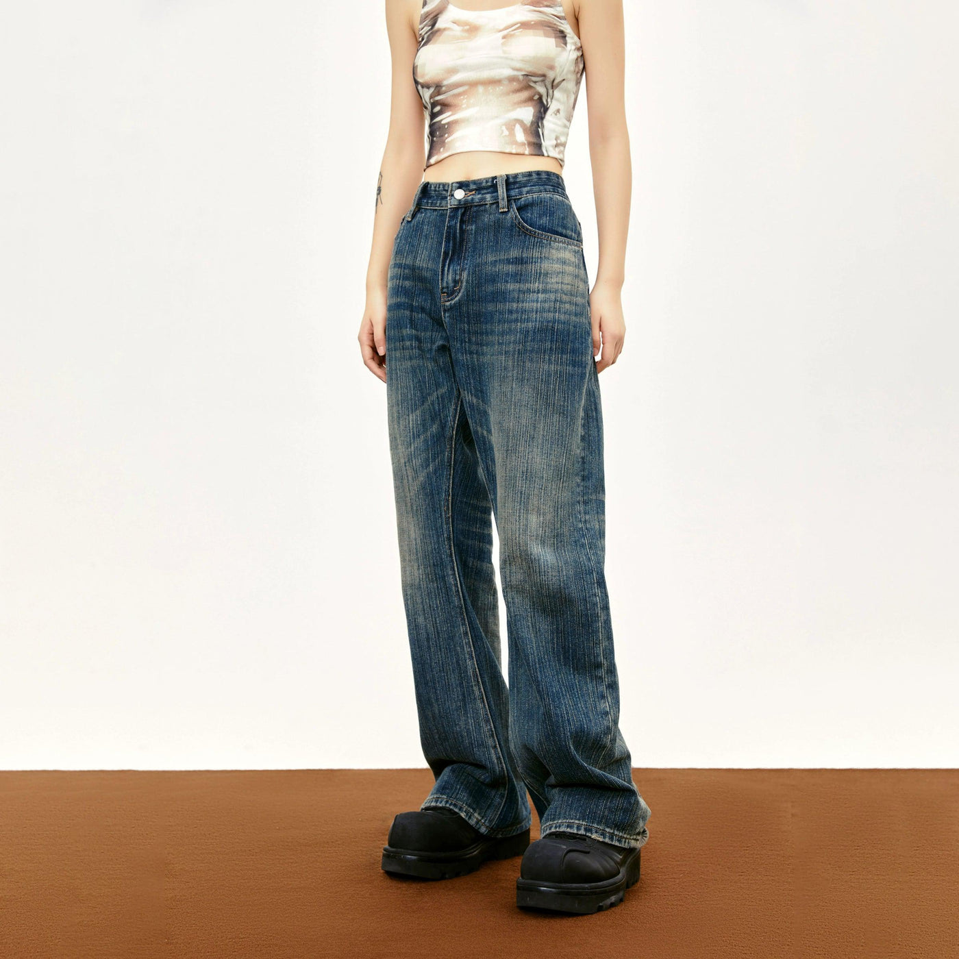 Classic Washed & Whisker Flare Leg Jeans Korean Street Fashion Jeans By Made Extreme Shop Online at OH Vault