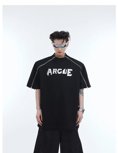 Zips Metallic Accent T-Shirt Korean Street Fashion T-Shirt By Argue Culture Shop Online at OH Vault