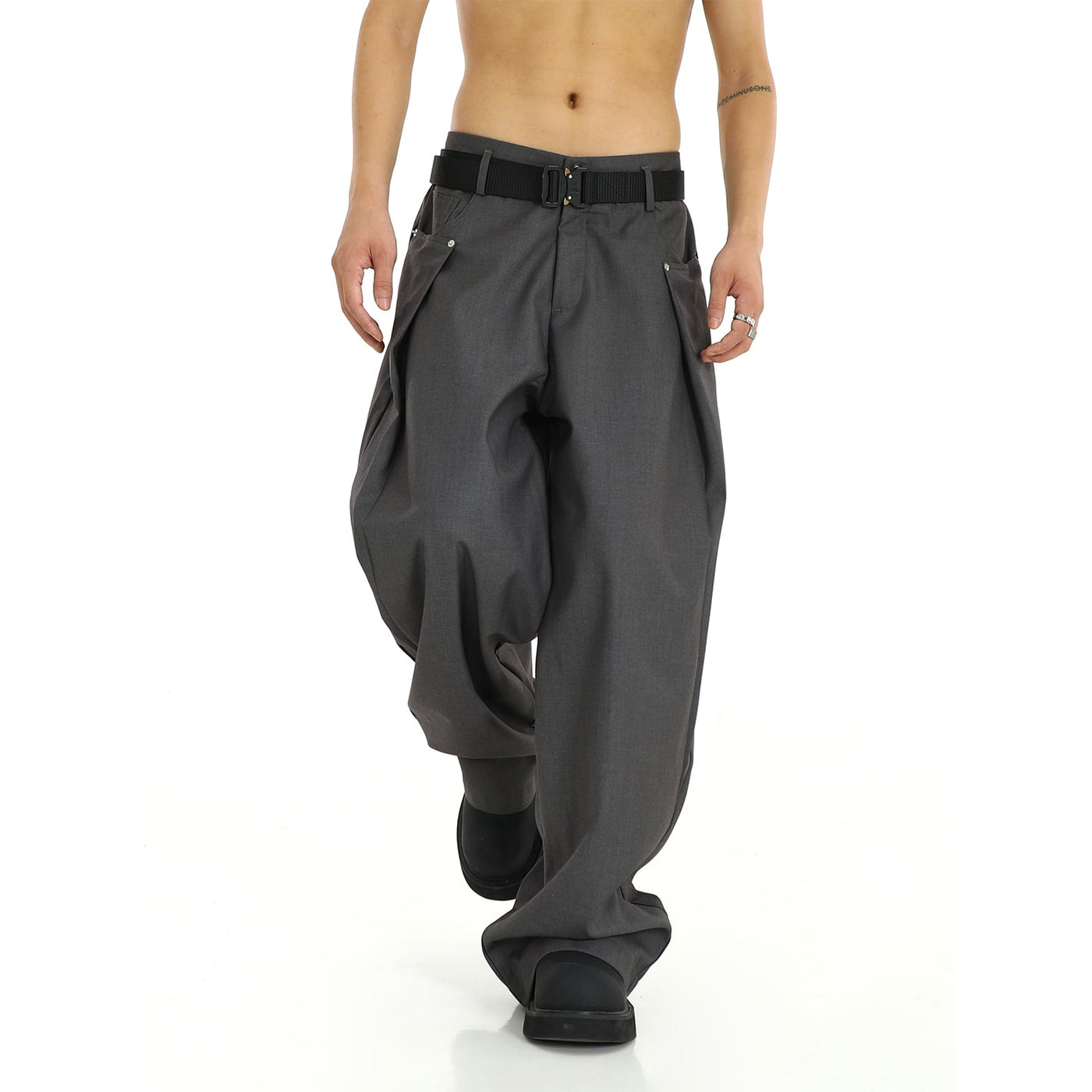 Casual Side Button Pleated Pants Korean Street Fashion Pants By MEBXX Shop Online at OH Vault