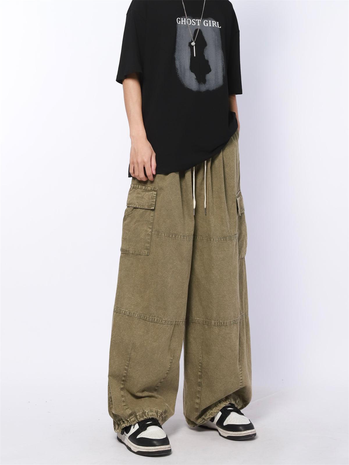 Drawstring Line Textured Wide Cargo Pants Korean Street Fashion Pants By Made Extreme Shop Online at OH Vault