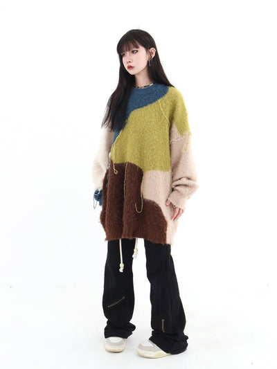 Color Bock Tassel Fluffy Sweater Korean Street Fashion Sweater By Jump Next Shop Online at OH Vault