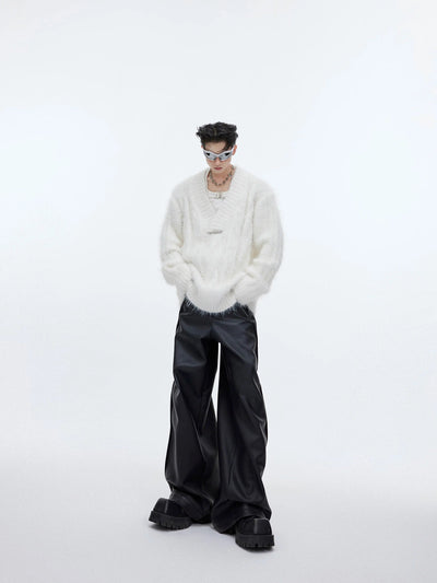 V-Neck Thick Fur Sweater Korean Street Fashion Sweater By Argue Culture Shop Online at OH Vault