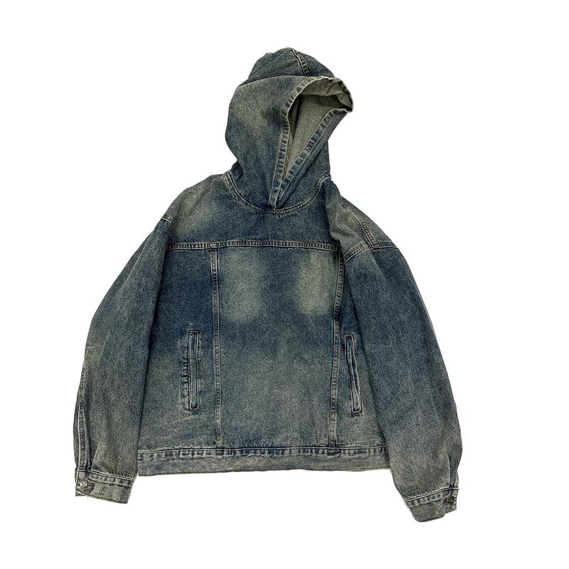 Bleach Washed Seam Detail Denim Hoodie Korean Street Fashion Hoodie By FATE Shop Online at OH Vault