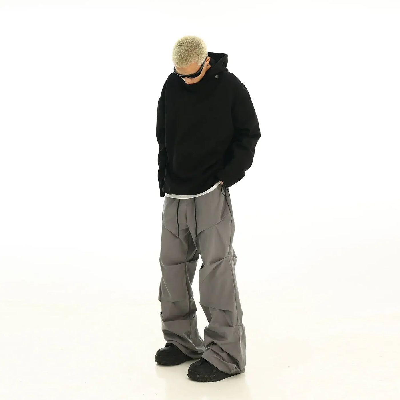 Drawstring Pleated Straight Parachute Pants Korean Street Fashion Pants By MEBXX Shop Online at OH Vault