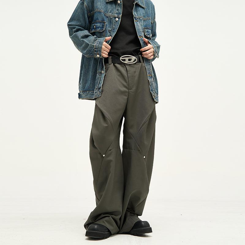 Buttoned Pleats Wide Cut Pants Korean Street Fashion Pants By 77Flight Shop Online at OH Vault