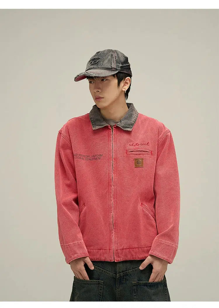 Contrast Collar Workwear Jacket Korean Street Fashion Jacket By 77Flight Shop Online at OH Vault