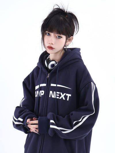 Casual Logo Zipped Hoodie Korean Street Fashion Hoodie By Jump Next Shop Online at OH Vault