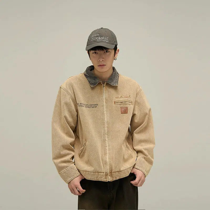 Contrast Collar Workwear Jacket Korean Street Fashion Jacket By 77Flight Shop Online at OH Vault