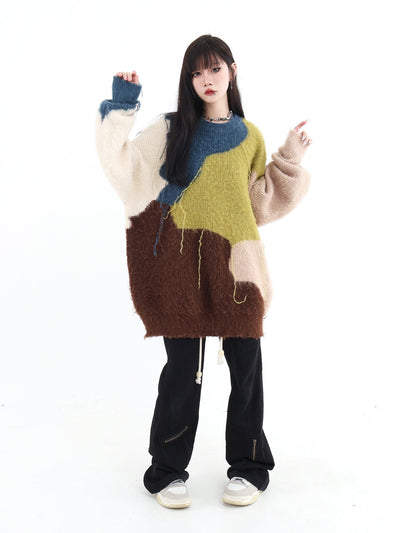 Color Bock Tassel Fluffy Sweater Korean Street Fashion Sweater By Jump Next Shop Online at OH Vault