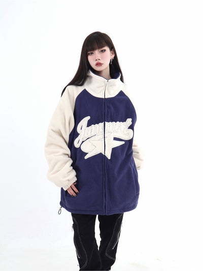 Embroidered Logo & Star Teddy Jacket Korean Street Fashion Jacket By Jump Next Shop Online at OH Vault