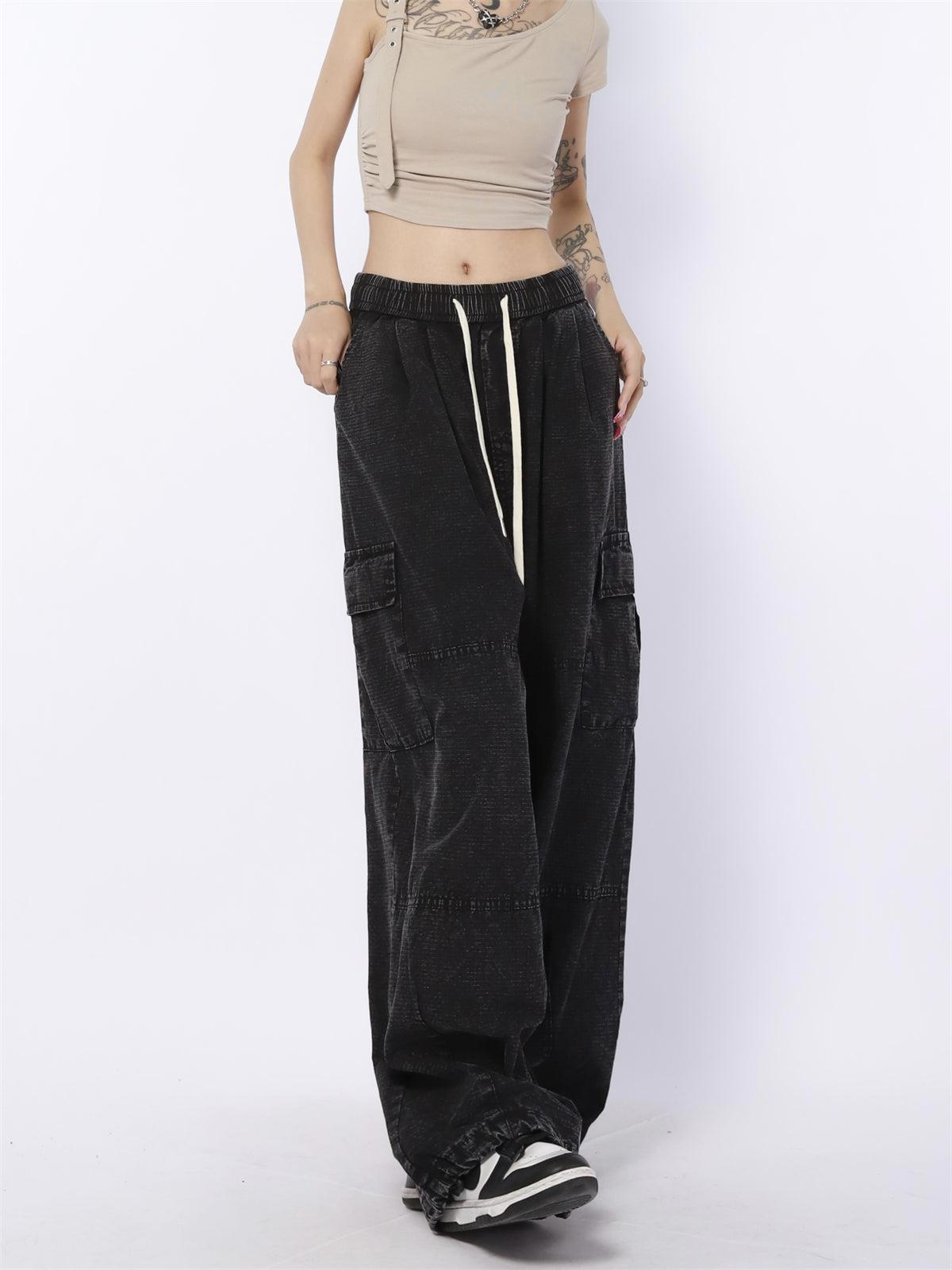 Drawstring Line Textured Wide Cargo Pants Korean Street Fashion Pants By Made Extreme Shop Online at OH Vault