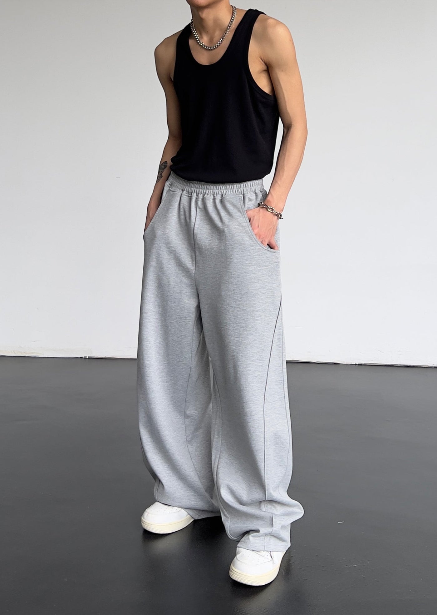 Solid Relaxed Fit High Waisted Sweatpants Korean Street Fashion Pants By MEBXX Shop Online at OH Vault