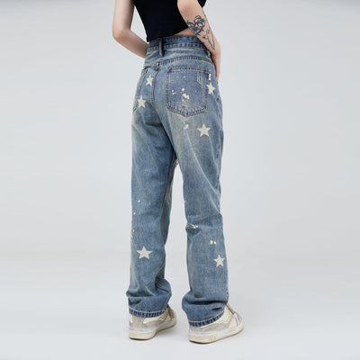 Star Printed Straight Jeans Korean Street Fashion Jeans By Made Extreme Shop Online at OH Vault