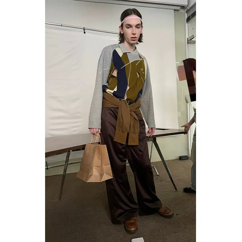 Irregular Cut Contrast Long Sleeve Polo Korean Street Fashion Polo By UMAMIISM Shop Online at OH Vault