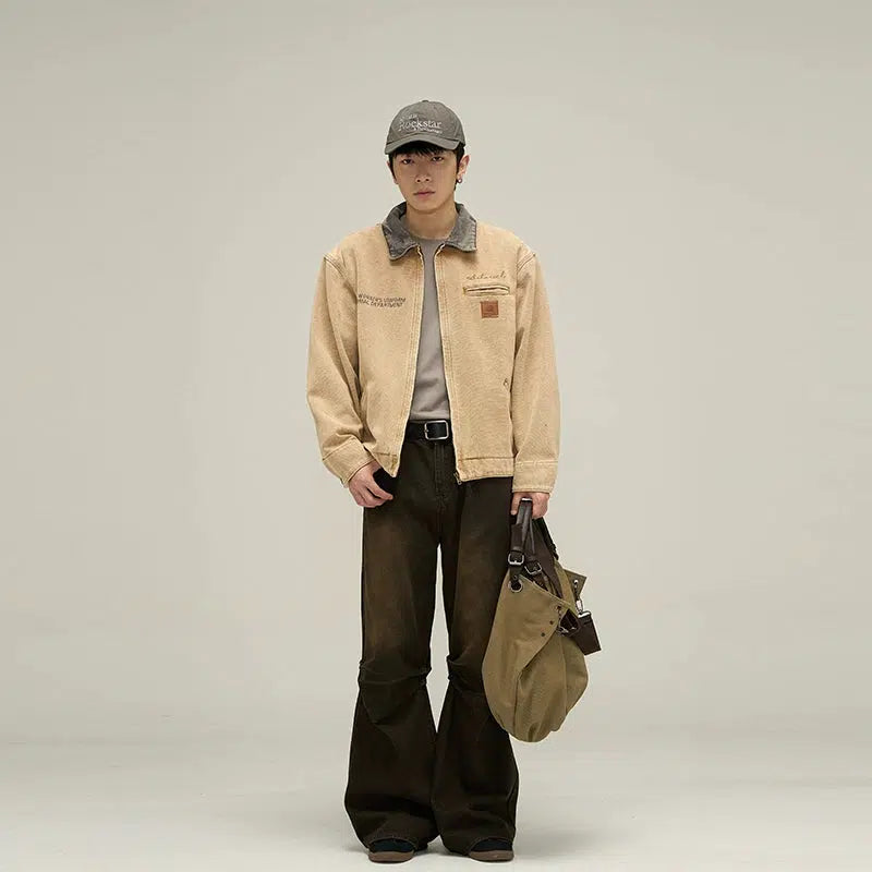 Contrast Collar Workwear Jacket Korean Street Fashion Jacket By 77Flight Shop Online at OH Vault